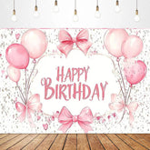 Lofaris Lovely Bows Balloons Happy Birthday Backdrop Charming Pink Decor Perfect for Girls