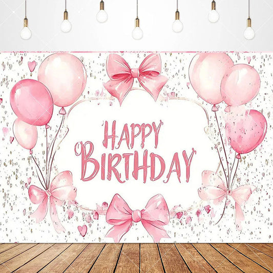Lofaris Lovely Bows Balloons Happy Birthday Backdrop Charming Pink Decor Perfect for Girls