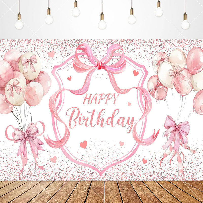 Lofaris Lovely Bows Balloons Happy Birthday Backdrop Charming Pink Decor Perfect for Girls