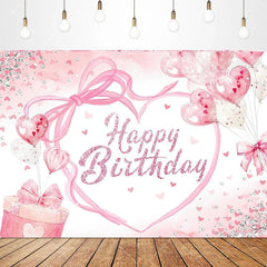 Lofaris Lovely Bows Balloons Happy Birthday Backdrop Charming Pink Decor Perfect for Girls