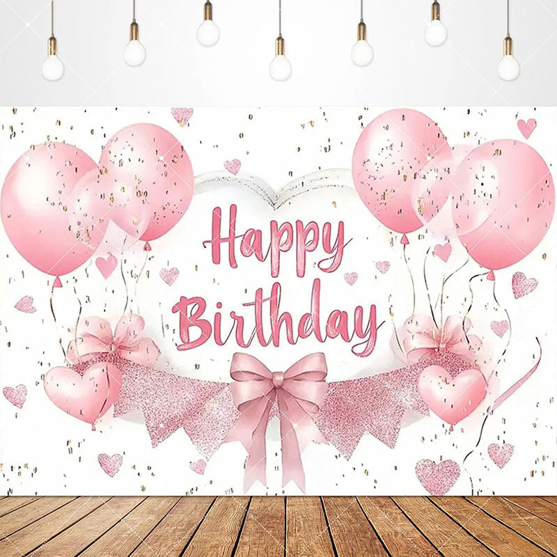 Lofaris Lovely Bows Balloons Happy Birthday Backdrop Charming Pink Decor Perfect for Girls