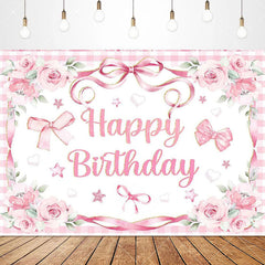 Lofaris Lovely Bows Balloons Happy Birthday Backdrop Charming Pink Decor Perfect for Girls