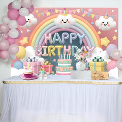 Lofaris Lovely Clouds Rainbow Cake Smash Birthday Backdrop