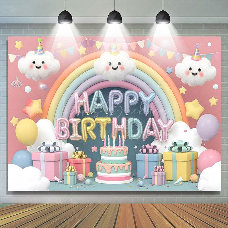 Lofaris Lovely Clouds Rainbow Cake Smash Birthday Backdrop