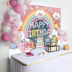 Lofaris Lovely Clouds Rainbow Cake Smash Birthday Backdrop