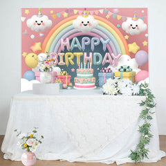 Lofaris Lovely Clouds Rainbow Cake Smash Birthday Backdrop