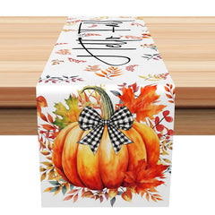 Lofaris Lovely Fall Table Runner with Pumpkin Maple Leaves and Bow for Cute Thanksgiving Autumn Decor