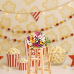 Lofaris Lovely Popcorn Flag Light Photo Cake Smash Backdrop