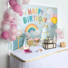 Lofaris Lovely Rainbow Balloon Cake Smash Birthday Backdrop
