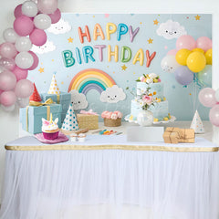 Lofaris Lovely Rainbow Balloon Cake Smash Birthday Backdrop
