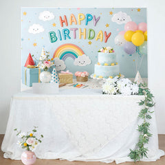 Lofaris Lovely Rainbow Balloon Cake Smash Birthday Backdrop