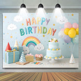 Lofaris Lovely Rainbow Balloon Cake Smash Birthday Backdrop