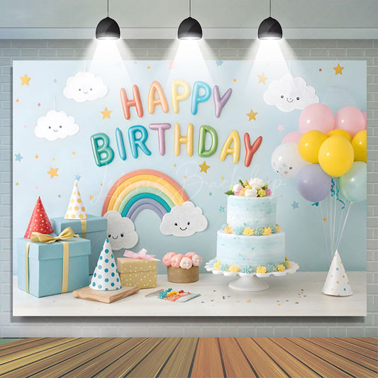 Lofaris Lovely Rainbow Balloon Cake Smash Birthday Backdrop