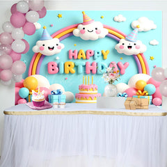 Lofaris Lovely Sky Clouds Rainbow Happy Birthday Backdrop