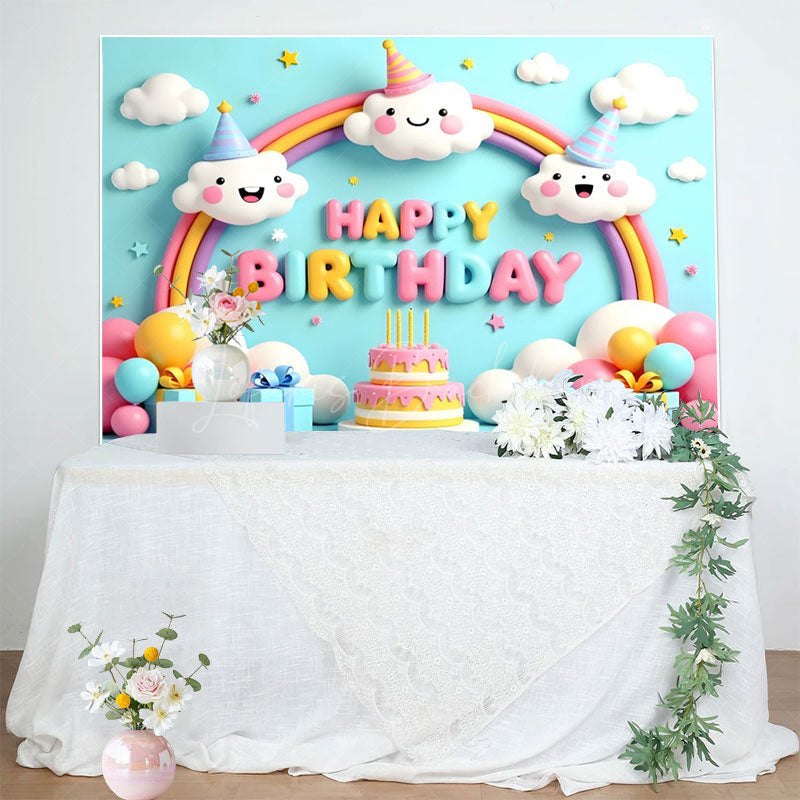 Lofaris Lovely Sky Clouds Rainbow Happy Birthday Backdrop