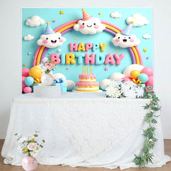 Lofaris Lovely Sky Clouds Rainbow Happy Birthday Backdrop
