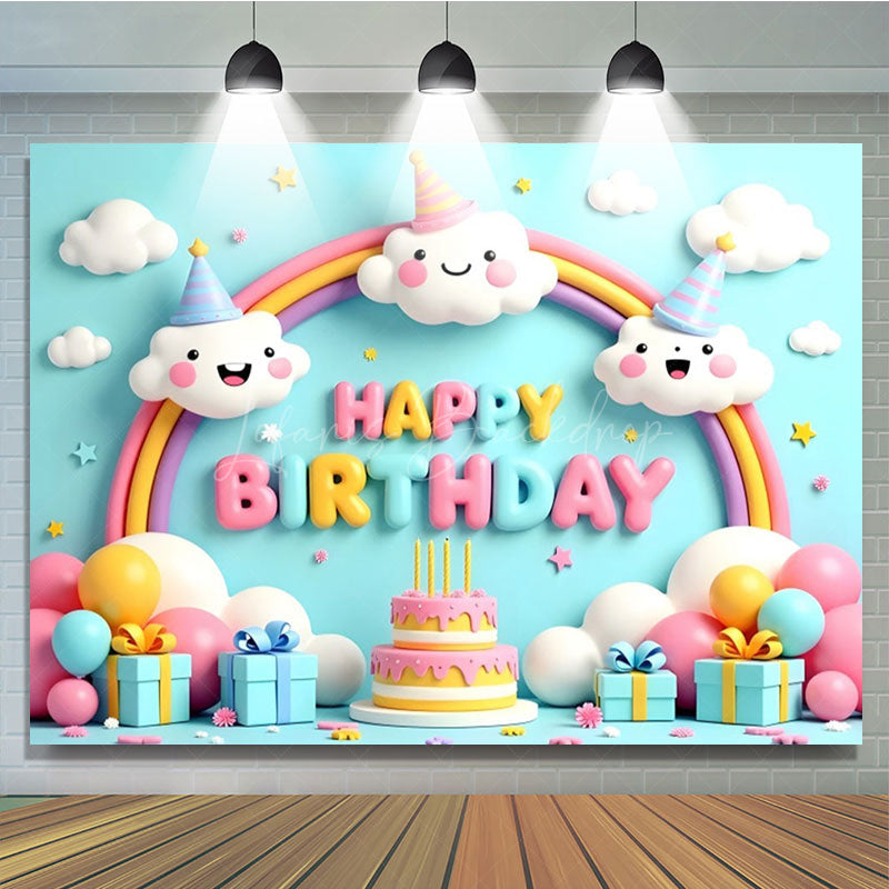 Lofaris Lovely Sky Clouds Rainbow Happy Birthday Backdrop