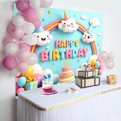 Lofaris Lovely Sky Clouds Rainbow Happy Birthday Backdrop