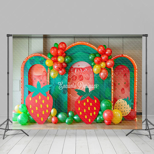 Lofaris Lovely Strawberry Balloon Arch Cake Smash Backdrop