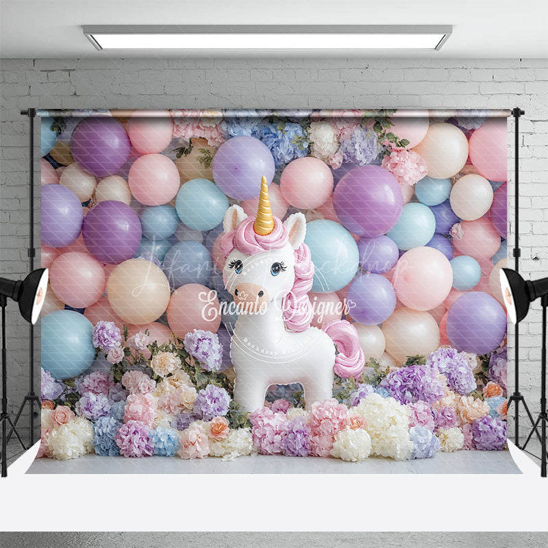 Lofaris Lovely Unicorn Balloons Floral Cake Smash Backdrop