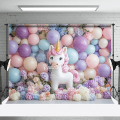 Lofaris Lovely Unicorn Balloons Floral Cake Smash Backdrop