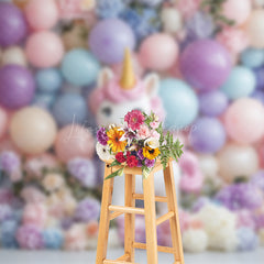 Lofaris Lovely Unicorn Balloons Floral Cake Smash Backdrop