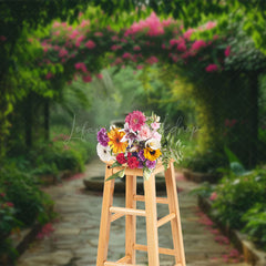 Lofaris Lush Garden Fountain Path Summer Photography Backdrop