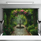 Lofaris Lush Garden Fountain Path Summer Photography Backdrop