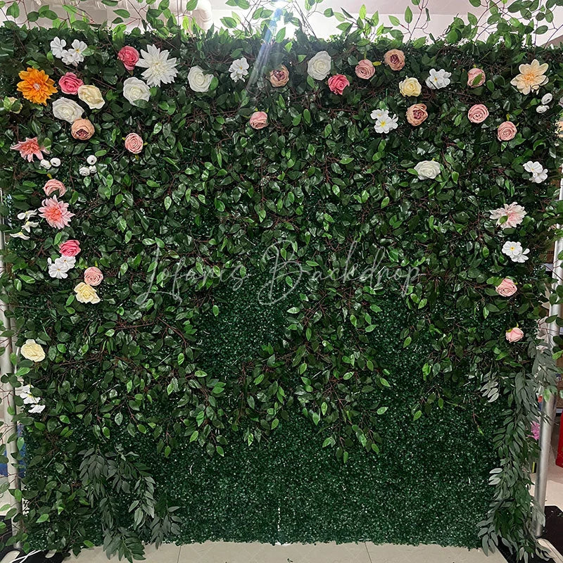 Lofaris Lush Green Artificial Flower Wall with Mixed White Pink Peach Blooms Elegant Wedding Party Event Decor