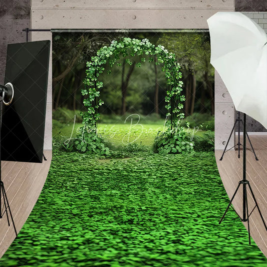Lofaris Lush Green Clover Archway and Enchanting Forest Sweep Backdrop Ideal for Spring Garden Parties Photoshoots