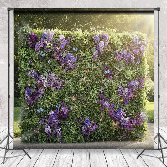 Lofaris Lush Green Foliage and Purple Flowers Photography Backdrop Vibrant Butterflies Garden Party Decor