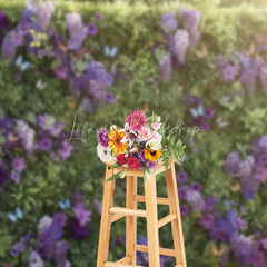 Lofaris Lush Green Foliage and Purple Flowers Photography Backdrop Vibrant Butterflies Garden Party Decor