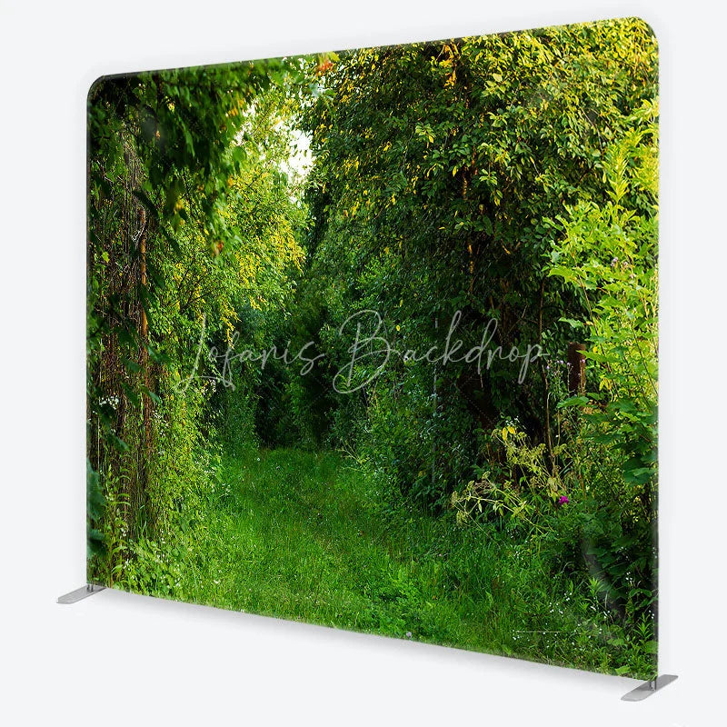 Lofaris Lush Green Forest Path Square Double-Sided Backdrop Natural Foliage and Sunlight for Outdoor Photography