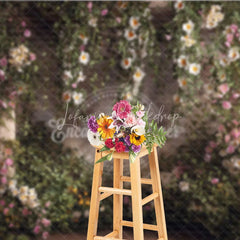 Lofaris Lush Green Vines with White and Pink Flowers Photography Backdrop Rustic Brick Wall Garden Arch Decor