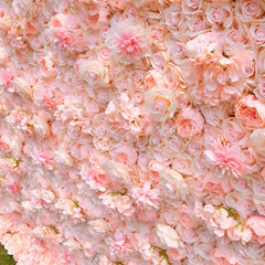 Lofaris Lush Pink and Peach Rose Artificial Flower Wall Elegant Floral Backdrop for Wedding Party Event Decor