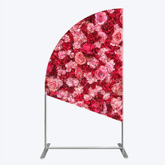Lofaris Lush Pink and Red Rose Floral Wall Half Moon Arch Backdrop Elegant Wedding Party Decor