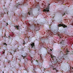 Lofaris Lush Pink and White Rose Artificial Flower Wall Backdrop Elegant Romantic Wedding Event Party Decor