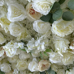 Lofaris Lush White and Cream Rose Artificial Flower Wall Elegant Floral Backdrop for Wedding Event Decor