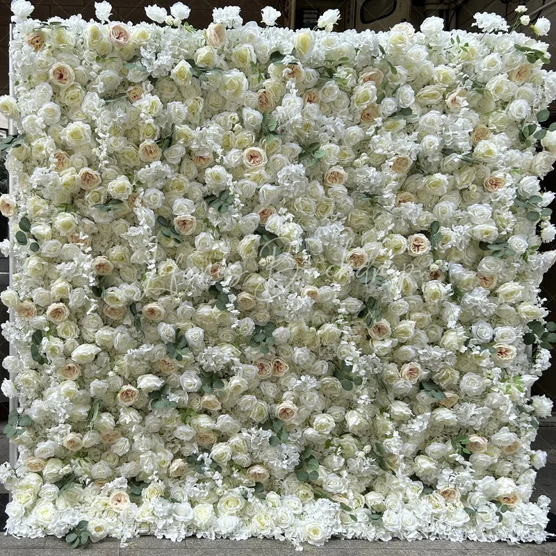 Lofaris Lush White and Cream Rose Artificial Flower Wall Elegant Floral Backdrop for Wedding Event Decor