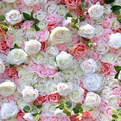 Lofaris Lush White and Pink Rose Artificial Flower Wall Elegant Floral Backdrop for Wedding Party Decor