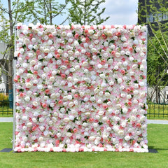 Lofaris Lush White and Pink Rose Artificial Flower Wall Elegant Floral Backdrop for Wedding Party Decor