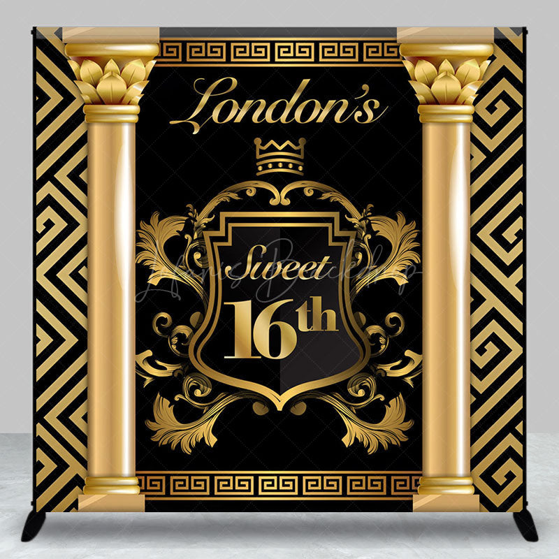 Lofaris Luxurious Black Gold Custom Name Birthday Backdrop
