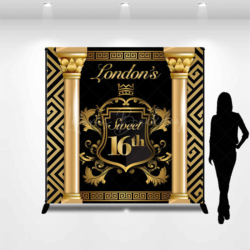 Lofaris Luxurious Black Gold Custom Name Birthday Backdrop