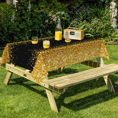 Lofaris Luxurious Black Golden Wavy Edge Design Tablecloth