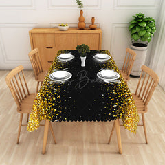 Lofaris Luxurious Black Golden Wavy Edge Design Tablecloth