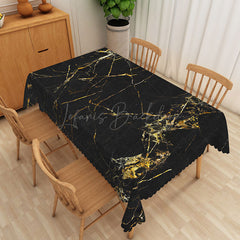 Lofaris Luxurious Black Marble Texture Natural Tablecloth