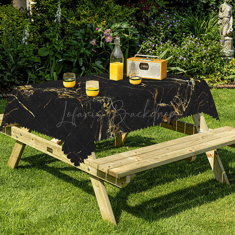 Lofaris Luxurious Black Marble Texture Natural Tablecloth