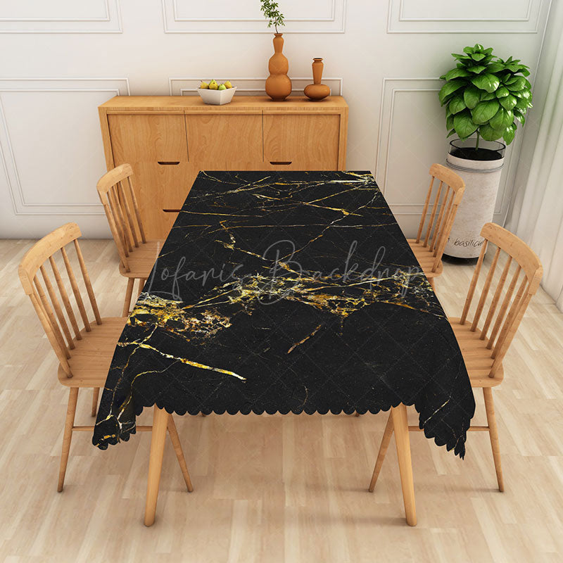 Lofaris Luxurious Black Marble Texture Natural Tablecloth