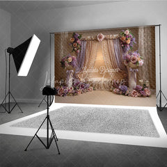 Lofaris Luxurious Gold and Lavender Drapes Photography Backdrop Elegant Floral Arrangements for Portraits