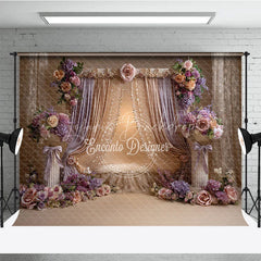 Lofaris Luxurious Gold and Lavender Drapes Photography Backdrop Elegant Floral Arrangements for Portraits